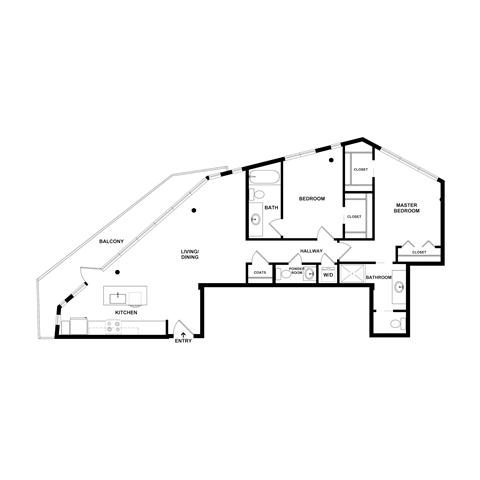 Floor plan for 2 beds, 2.5 baths, 1555 sqft